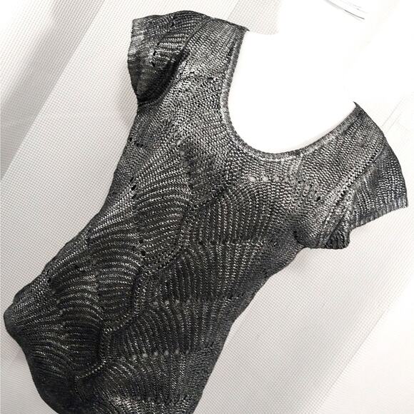 NWOT! WORTHINGTON! SILVER BRUSH PAINTED SHORT SLEEVE BLACK SWEATER/TOP! SZ L - Picture 1 of 8